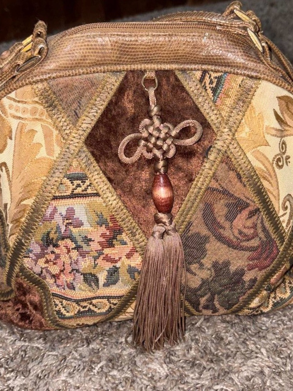 Boho Patchwork Tassel Accent Women’s Shoulder Bag - Brown